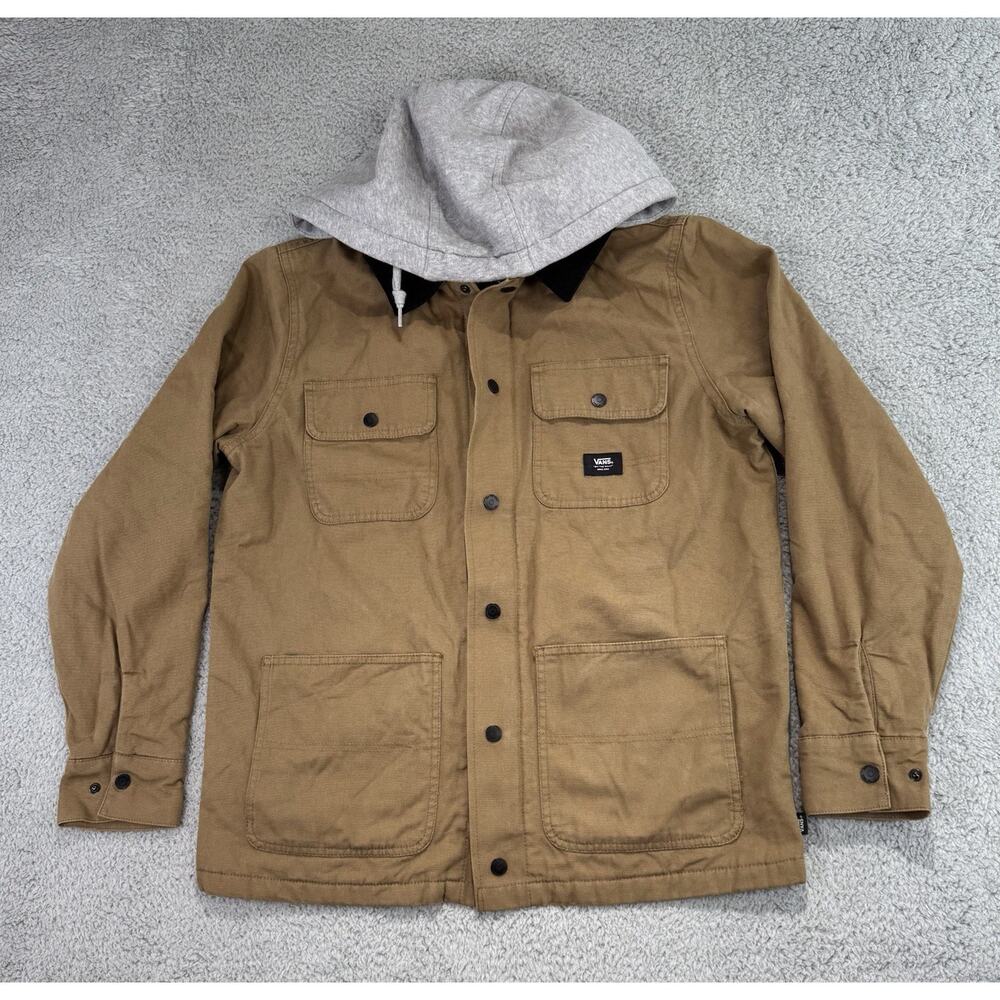 VANS Men's Drill Chore Jacket Size Small Tan With Corduroy Collar And Hoodie